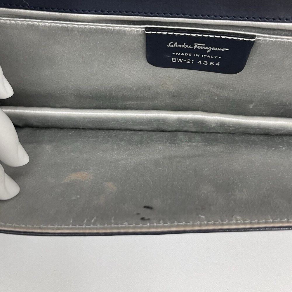 Vintage Salvatore Ferragamo Leather‎ Shoulder Bag or Clutch Navy Blue Rectangle - Picture 13 of 15